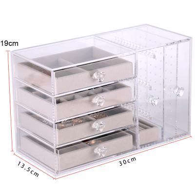 China Viable plastic beauty unique acrylic jewelry display box, portable jewelry display cases, bracelet ring display with 5 drawers for sale