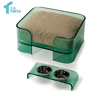 China Sustainable Pet Furniture Set Dog Eating Bowl And Bed With Good Quality Acrylic for sale