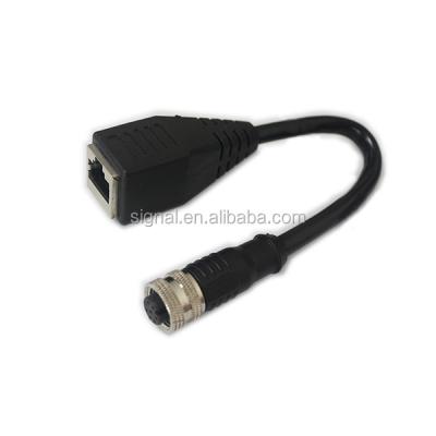 China Waterproof m12 A code microwave connector to female 8P8C rj45 cable for sale