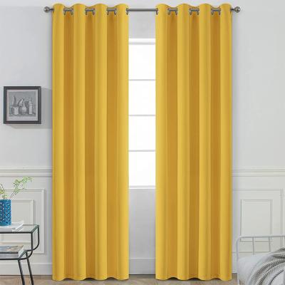 China Blackout Yellow Room Grommet Darkening Window Drapes Thermal Insulated Light Blocking Blackout Curtains For Bedroom for sale