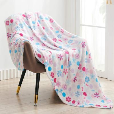 China Super Soft Anti Dust Mite Flannel Throw Blanket For Couch Sofa Bed Microfiber Printed Daisy Flower Blanket for sale