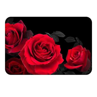 China Sustainable Red Rose Floral Bath Mat Bath Cover Foam Thick Soft Bathroom Floor Mat Non Slip for sale