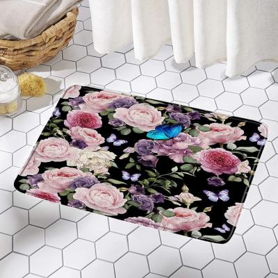 China Sustainable Soft Microfiber Memory Foam Black Floral Bathroom Blankets for sale