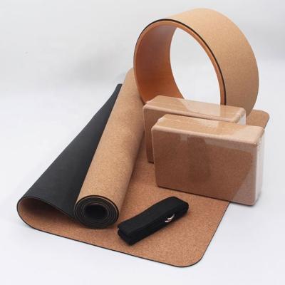 China SANFAN Gymnasium Fitness Non-slip Custom Print Label Eco-friendly Cork Yoga Mat Wheel Strap Block Yoga Mat Set for sale