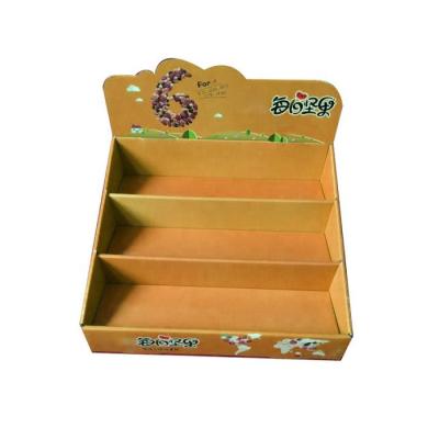 China Child Disposable Chip Assorted Paper Snacks Display Food Display Cardboard Holder Promotional Counter Boxes For Supermarket for sale