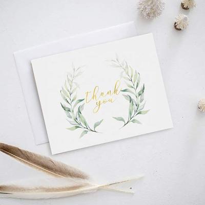 China Easy Inscription Gold Foil Thank You Cards Bulk Blank Note Cards with Greenery Envelopes Include Stickers for Wedding Baby Shower for sale