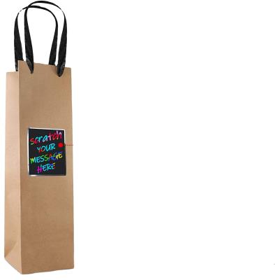 China Recycled Materials Wine Gift Bags Bulk With Scratch Paper Board For Personalized Message-Unique Premium Kraft Paper Wine Bag - Great For Birthday for sale