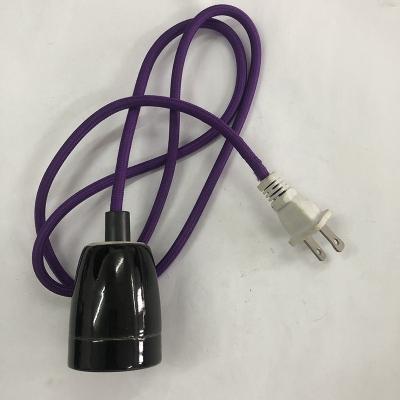 China Industrial Ceramic Lampholder E26 Socket With 18# Braided Wire And US 2 Pin Plug for sale