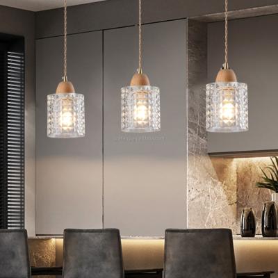 China Nordic Modern Glass Kitchen Lamp Hotel Restaurant Hand Hanging Glass Pendant Light E27 Modern Wooden Glass Island Decorative for sale