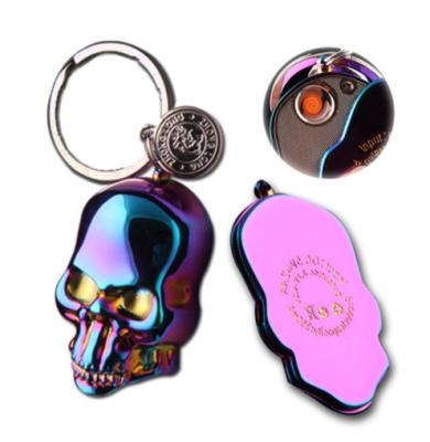 China Fashion Electronic Windproof Rechargeable Skull USB Rechargeable Lighter With Key Ring Instrument Gift Box For Cigar Cigarette Smoking For Men for sale