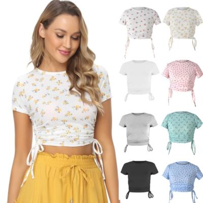 China New Fashion Ladies Floral Printing Ladies Summer Casual T-shirt Upper Thin Short Sleeve Soft Breathable O-neck for sale