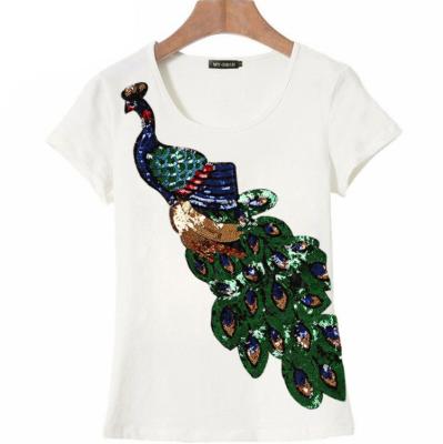 China New Stylish Anti-pilling T-shirt Ladies Peacock Sequin T-shirt Ladies Tops T-shirts Hot Sale for sale