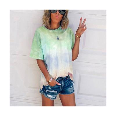 China Anti-wrinkle 2021 Summer Women Tie Dye Comfortable Ladies T-shirt Top With Logo for sale