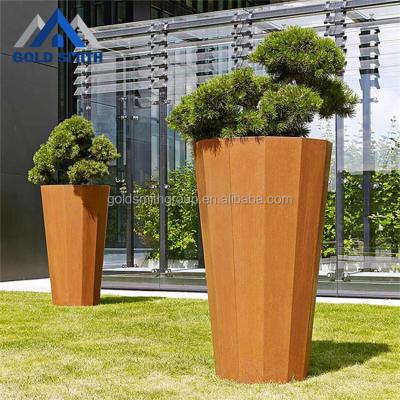 China American Style Garden Building Balcony Bonsai Pots Tall Weathering Corten Steel Planter for sale