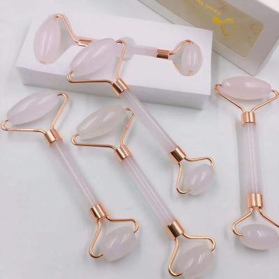 China Rose Quartz Face Roller F11 Gua Sha Stone For Facial Volume Crystal Pink Guasha Cuarzo Rosa Jade Roller For Face Cream Face Massager Beauty for sale