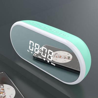 China Mirror Portable Wireless Transparent Rechargeable Speaker Home LED Display Design Time Display Alarm Clock BT Wireless Stylish Speaker for sale