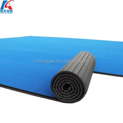 China Vinyl is factory laminated tocross-bonded polyethylene foam roll out cheerleading floors dance mats rhythmic gymnastics mats cheer mats for sale