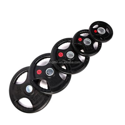 China Universal Wholesale Gym Fitness Rubber Barbell Lifting Tri Grip Dumbbell Weight Plates Bumper Plate for sale