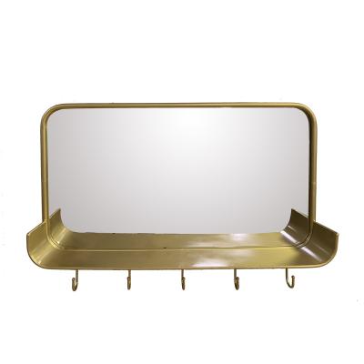 China Gold Minimalist Handmade Design Rectangle Sheet Metal Functional Wall Hanging Mirror for sale