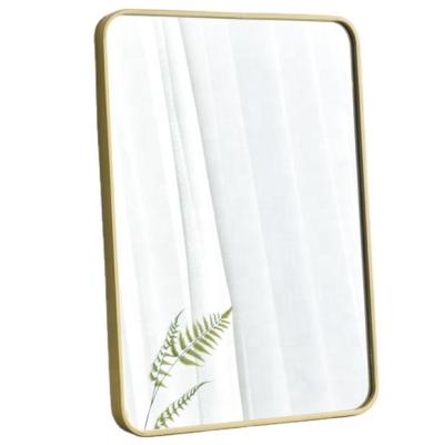 China Modern and Contemporary Rectangle Metal Accent Round Edge Minimalist Facing Wall Hanging Make Up Mirror for sale