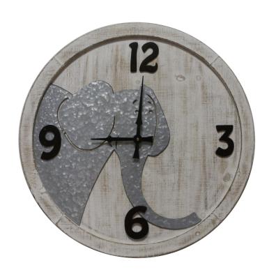 China Antique Style Shape Of Leaf Wash Office Home Study Desk Wall Hanging Animal Galvanized White Wooden Clock for sale