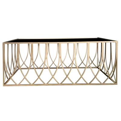 China Convertible Coffee Glass Top Square Iron Wire Square Upcyled End Table Rectangle Side Console Table for sale