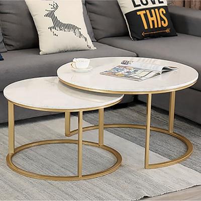 China Convertible Marble Effect With Colored Iron Frame Round Set Living Room Marble Top Coffee Table for sale