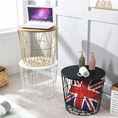 China Small Wire Metal Coffee Table Convertible Multifunctional Basket Storage Side Table for sale