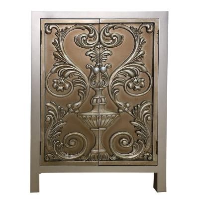 China Foldable 3D Carving Wooden Door With One Shelf Antique Living Room Wood Hallyway Distressed Cabinet for sale