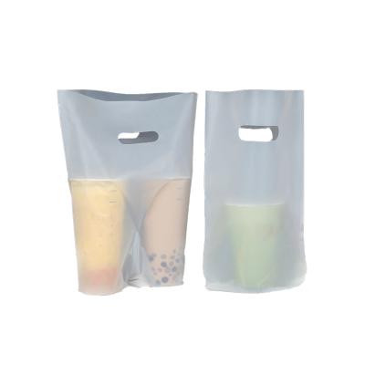 China Biodegradable food PLA cups 2 split plastic bags PLA cup carrier bag takaway with handle for sale