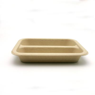 China New Arrival 100% Traditional Biodegradable Bamboo Pulp Material Rectangle Divided Sushi Salad Bowl Bowl 2 Compartment Tray for sale