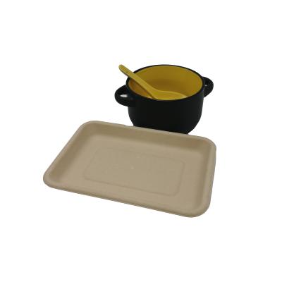 China Traditional High Quality Biodegradable Bamboo Fiber Pulp Food Tray 7inch Disposable Tableware for sale