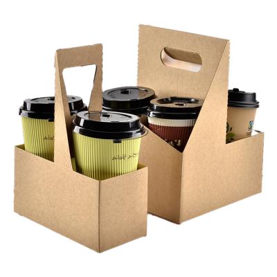 China Cheap Customized Drink Take Away Craft Hot Papercup Drink Wrapping Paper Tea Coffee Carrier Disposable Paper Cup Holder With Handle for sale