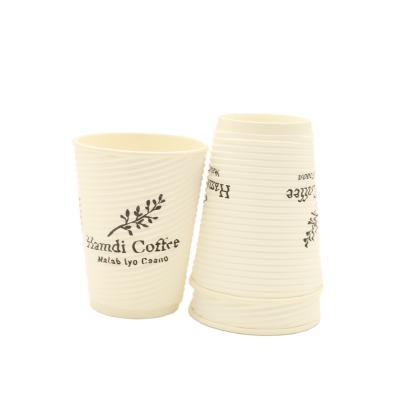 China Disposable Eco Friendly Stocked Biodegradable Custom Multi Size Corrugated Paper Cups Wall Ripple Disposable Double Coffee Cup for sale