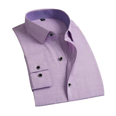 China Long Sleeve Anti-Pilling Fitted Purple Mens Shirts for sale