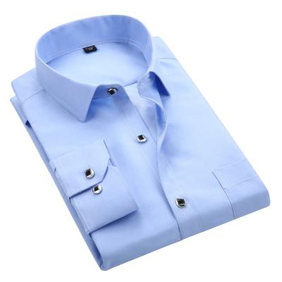 China Anti-pilling Simple Elegant Light Blue Organic Dyed Cotton Yarn Shirt for sale