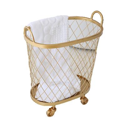 China Large Size Minimalist Gold Clothes Laundry Hamper Basket With Wheels for sale