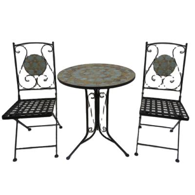 China Creative Modern Metal Balcony Leisure Mosaic 3 Piece Patio Garden Living Outdoor Furniture for sale