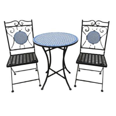 China Creative Modern Metal Balcony Leisure Creative Mosaic 3 Pieces Patio Garden Sets Outdoor Furniture for sale