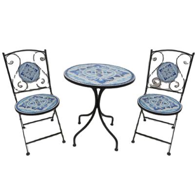 China Creative Modern Metal Balcony Leisure Creative Mosaic 3 Pieces Patio Garden Sets Outdoor Furniture for sale