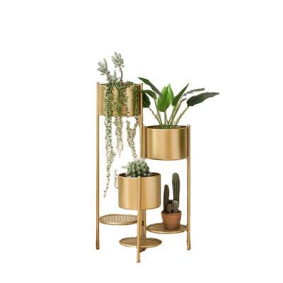 China Modern Top Garden Decoration Factory Price Gold Metal Balcony Indoor Flower Stand for sale