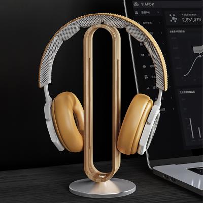 China Earphone Headset Stand Holder U Shape Bamboo Display Hanger Gaming Headset Stand Hub Earphone Holder Stand for sale