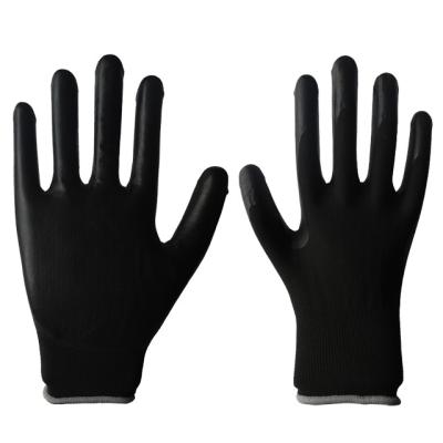 China Quality Guarantee Durable Black Polyester Black PU Coated Industrial Palm Gloves for sale