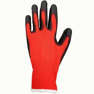 China High Quality 13 Gauge Work Safety Red Polyester Black PU Coated Gloves for sale