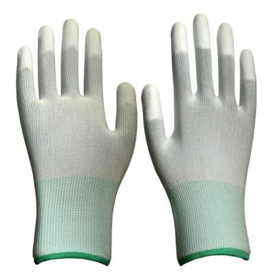 China Industry factory direct sale polyester gray white PU finger coated gloves for sale