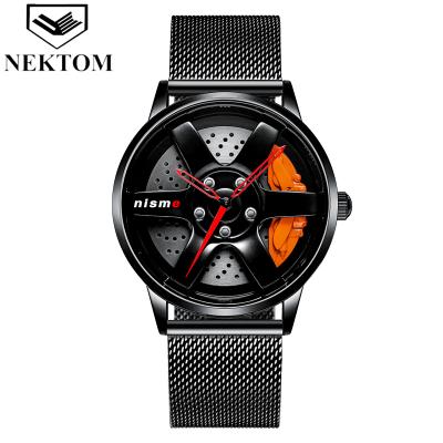 China Week Display Stainless Steel Strap Real Dial 3D Color Men Watch Rim Watch Car Wheel Watch for sale