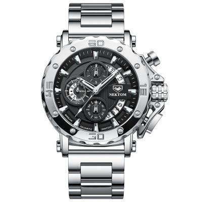 China NEKTOM Day/Date Men Watch Custom Luxury Stainless Steel Quartz Watches Dual Time Chronograph Watch for sale