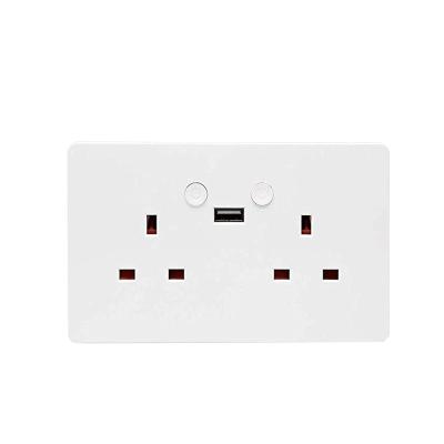 China 13A Smart Wifi Remote Control Wireless Tuya 2 Wall Socket UK Outlet With USB Port Sockets for sale