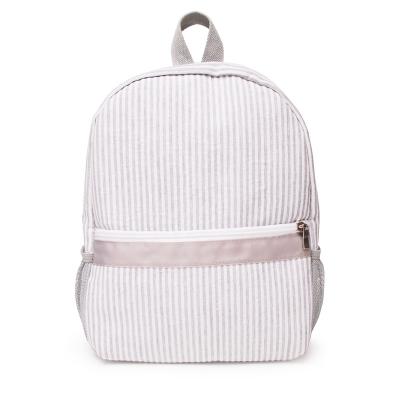 China Monogrammed Primary Quality Gray Seersucker Backpack DMA9031 Cotton Seersucker Student Backpack Series High for sale