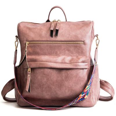 China Pink Waterproof Leather Backpack School College Casual Shopping Laptop Backpack With Zipper D71404 for sale